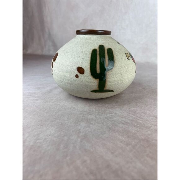 Tonala Pottery Vase Peppers Cactus Hand Painted Signed Mexico Boho Western - Picture 3 of 10